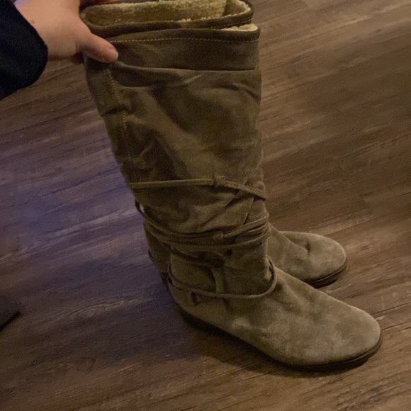 Aldo suede tie up zipper knee high fleece lined boots size 8 cream color taupe - Picture 2 of 10